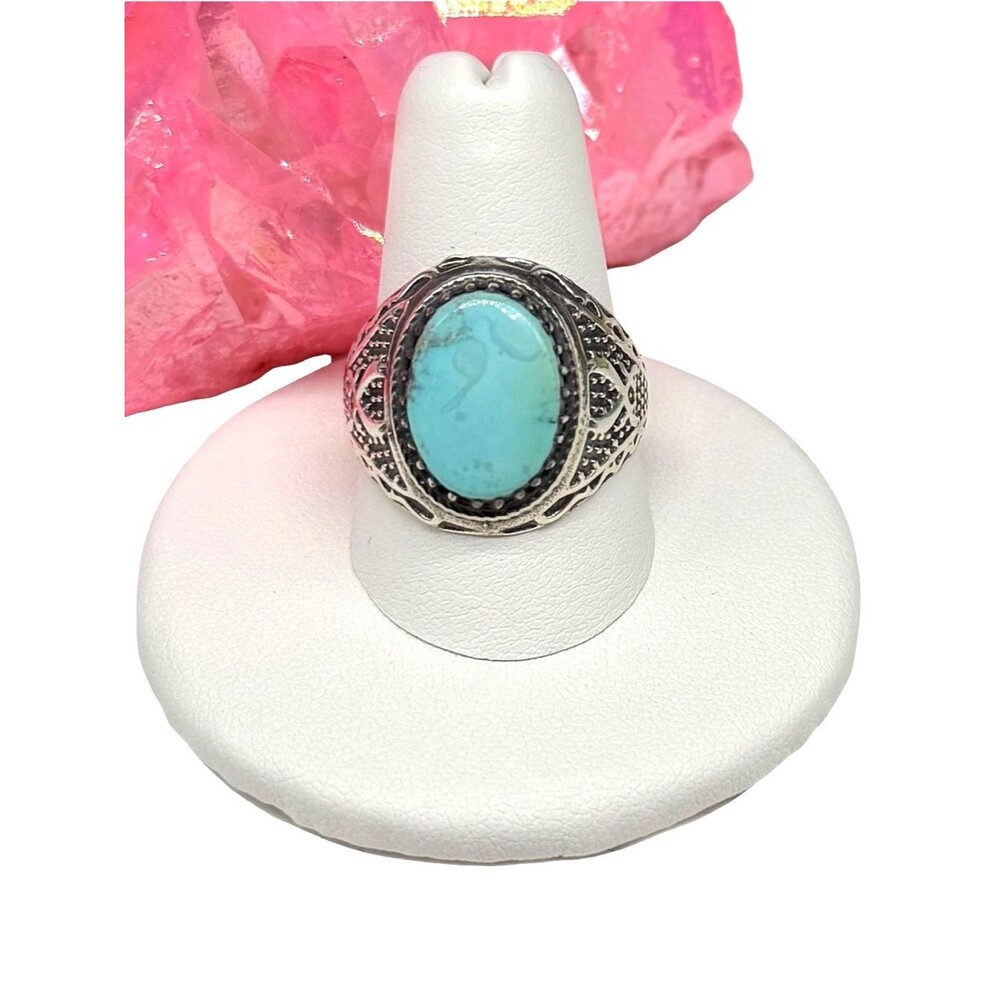 Kingman Mine Turquoise Ring Size 9.5 Solid 925 Sterling Silver Oval Men's Unisex